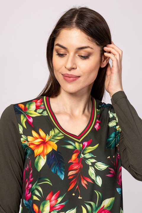 Heavy Tools, Bluza din amestec de modal cu model Carrel, Verde/Portocaliu/Kaki, S