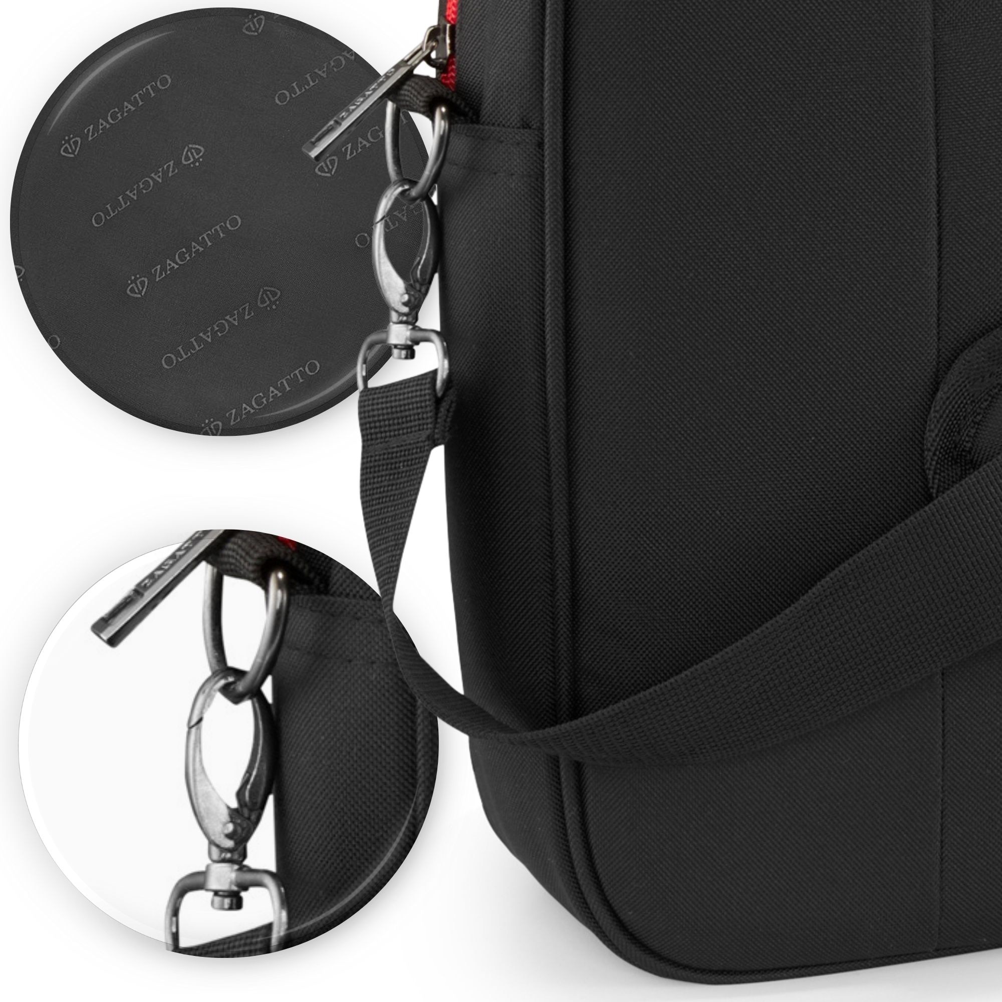 Geanta laptop dama, barbati, Zagatto®, Compatibila 15.6 inch, Dimensiune 40x31x7 cm, Negru cu rosu, Atasabila la troler, Impermeabila, Curea de umar reglabila si detasabila, Protectie antisoc, Buzunar frontal cu fermoar, Eleganta, Casual, ZG936