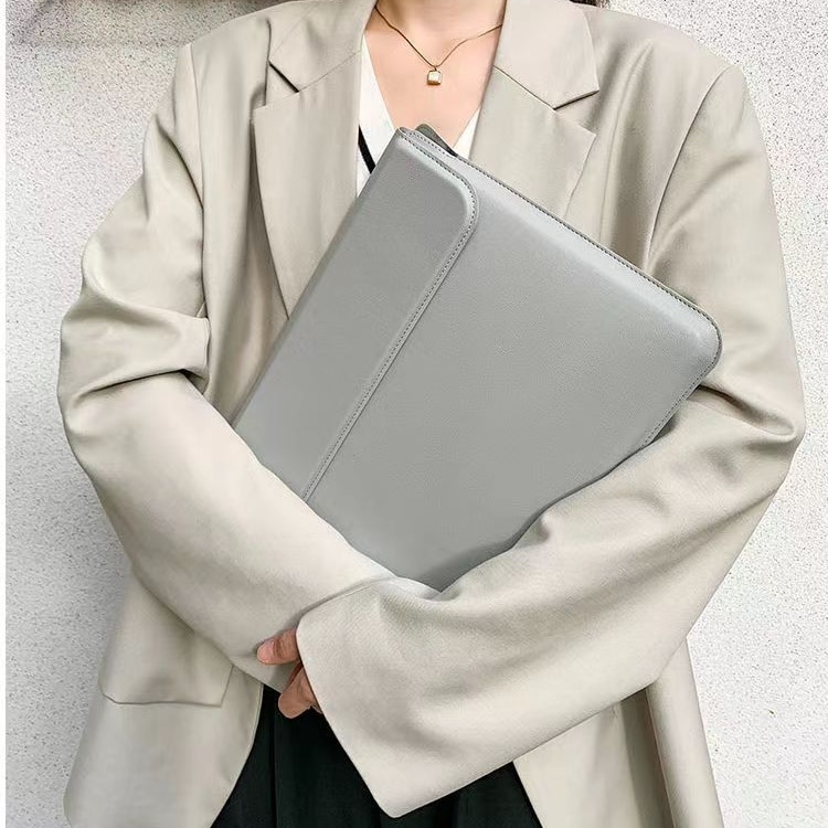 Geanta pentru laptop, suport de racire, 16 inch, capacitate mare, material PU, design subtire si usor, rezistent la apa si la uzura, gri argintiu