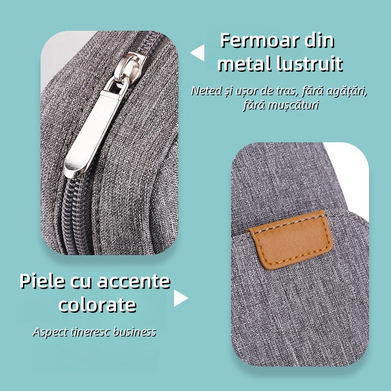 Geanta pentru laptop, 13.3 inch, capacitate mare, nylon, curea de umar reglabila, rezistenta la zgarieturi si uzura, gri
