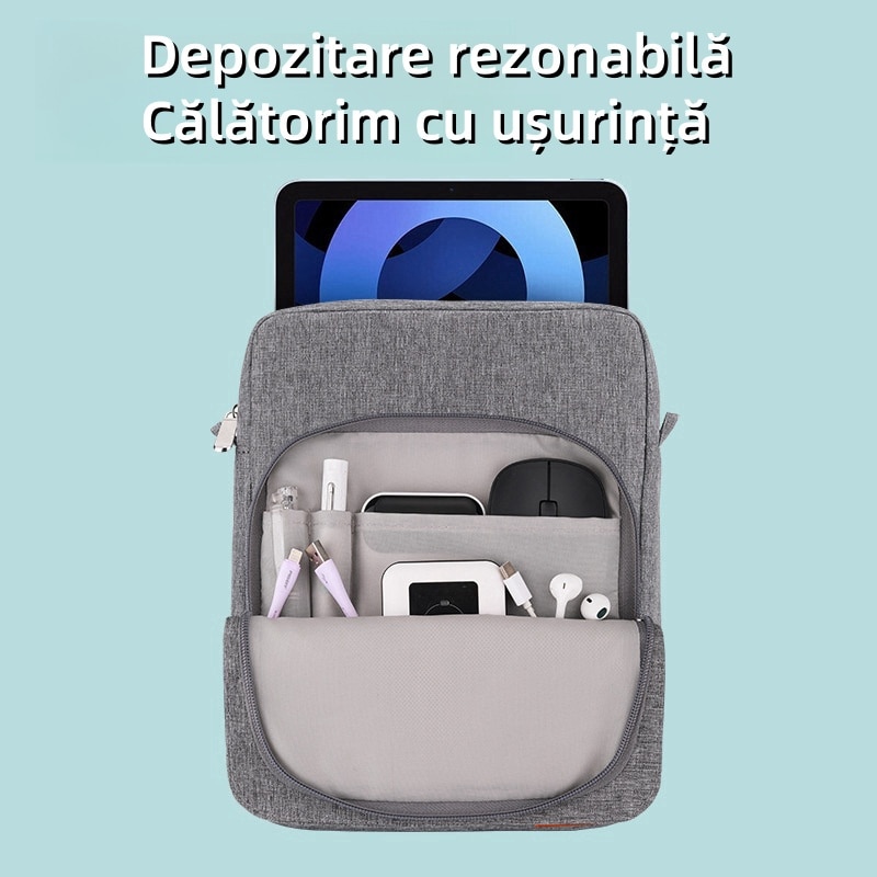 Geanta pentru laptop, 13.3 inch, capacitate mare, nylon, curea de umar reglabila, rezistenta la zgarieturi si uzura, gri