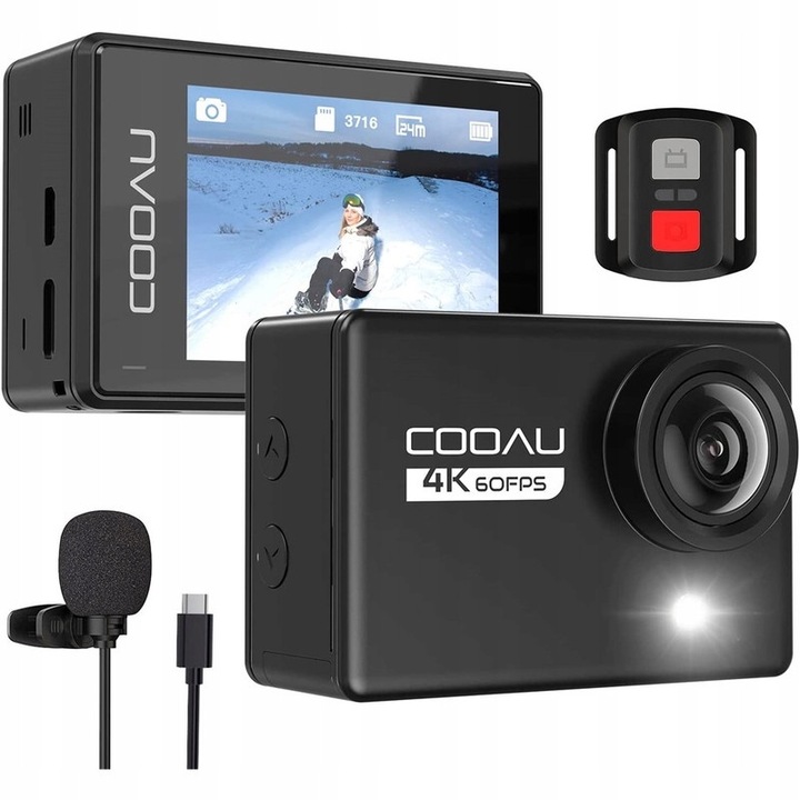 COOAU 4K екшън камера, 48MP, WiFi, 170°, пълен комплект аксесоари, 2 батерии 1350mAh