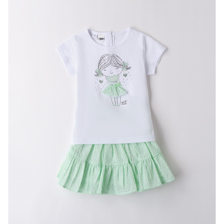I Do, Nyomtatott szoknya és póló szett kislányoknak, 4.B551, zöld/fehér