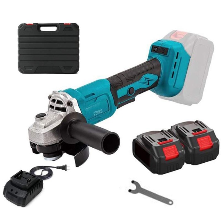 Polizor Unghiular Cu Acumulator Profesional SIKS, Flex Portabil Cu 2 Acumulatori De 48V, 8500 RPM, 5000mAh, Indicator Baterie, Statie de incarcare, Valiza Depozitare Si Transport, Albastru/Negru