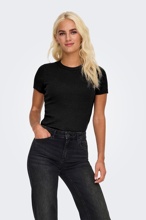 Only, Kerek nyakú organikuspamut tartalmú póló, Fekete