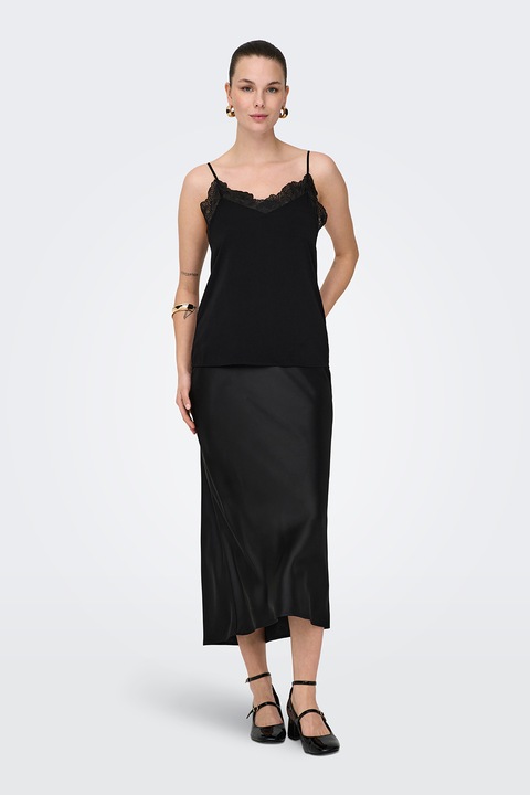 Only, Top cu insertii de dantela, Negru