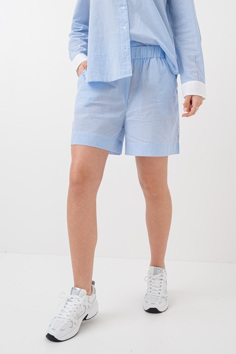 Only, Pantaloni scurti ampli de bumbac organic, Alb/Albastru