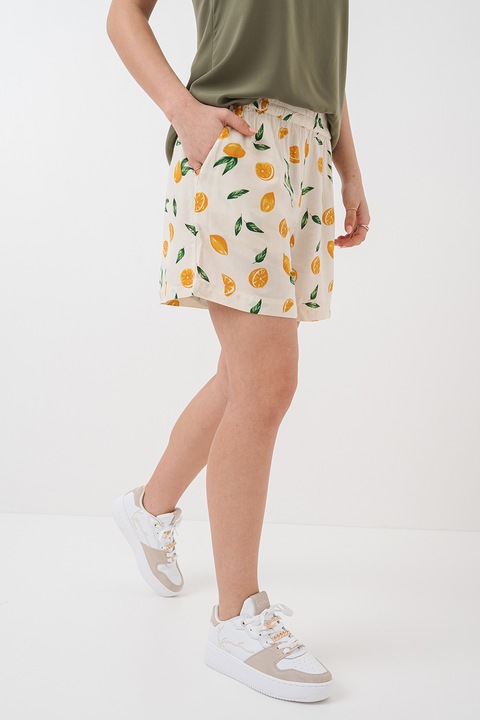 Pieces, Къс панталон с еластична талия, Зелен/Оранжев