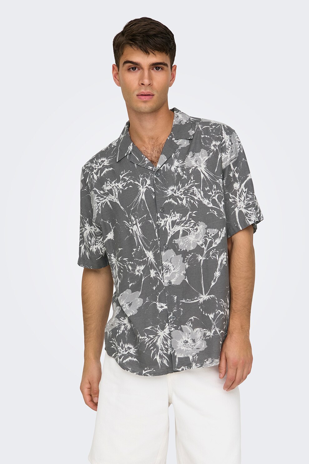 Only & Sons, Camasa regular fit cu imprimeu, Gri inchis, S