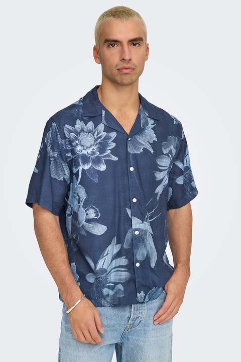 Only & Sons, Normál fazonú mintás ing, Sötétkék