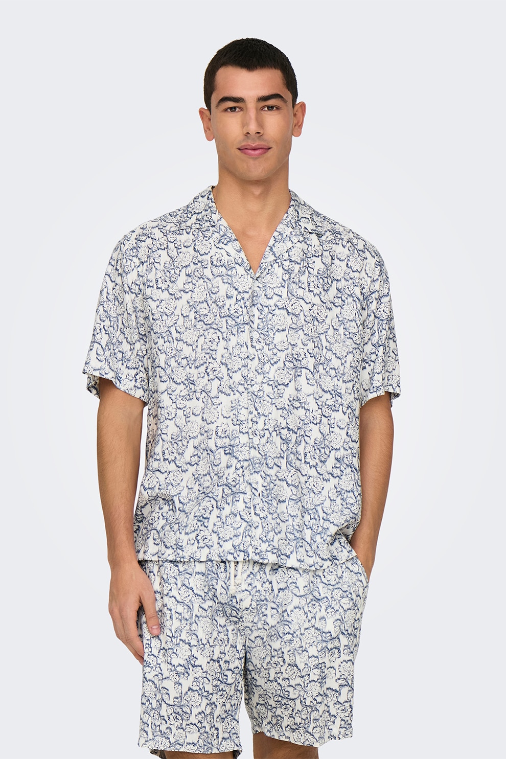 Only & Sons, Camasa regular fit cu imprimeu, Alb, Albastru, L