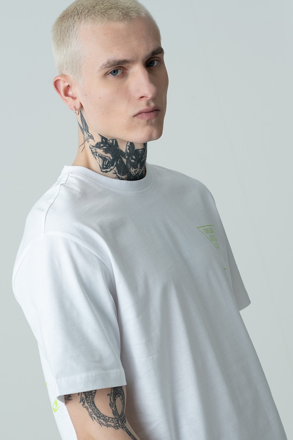 Only & Sons, Tricou de bumbac organic cu model grafic, Alb, Verde lime, M
