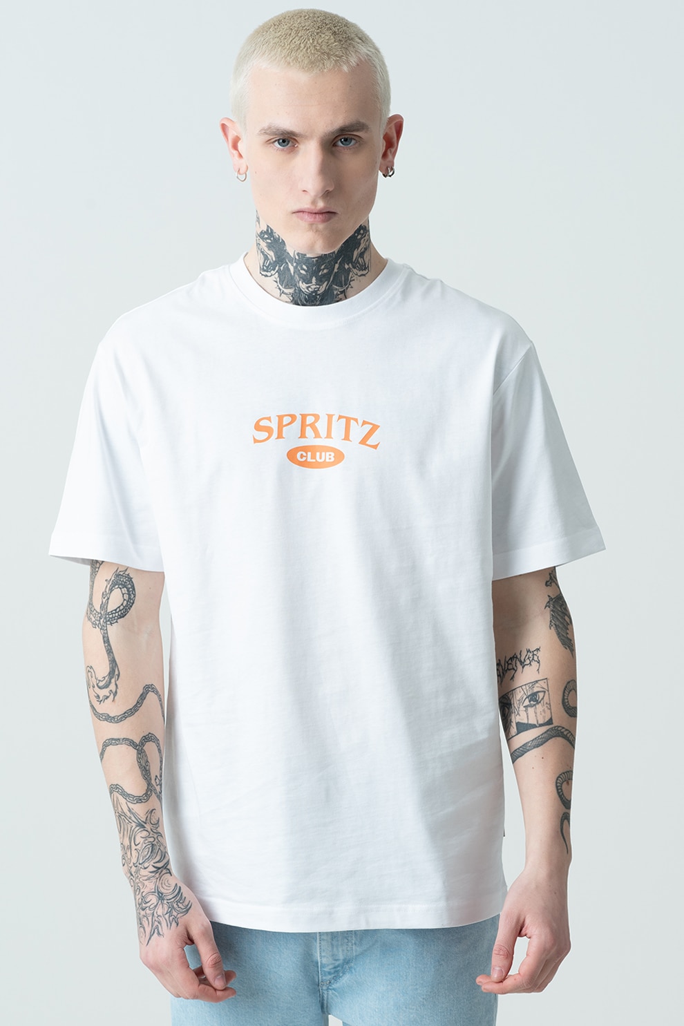Only & Sons, Tricou de bumbac organic cu model grafic, Alb, Portocaliu, Verde englez, M