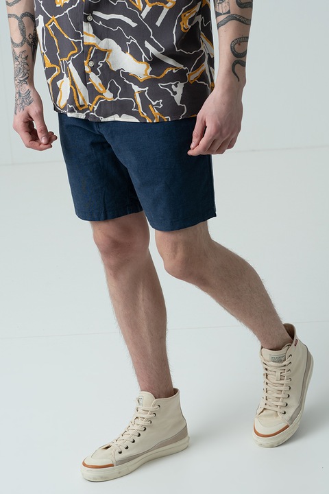 Jack & Jones, Pantaloni scurti chino din amestec de in, Albastru/Bleumarin