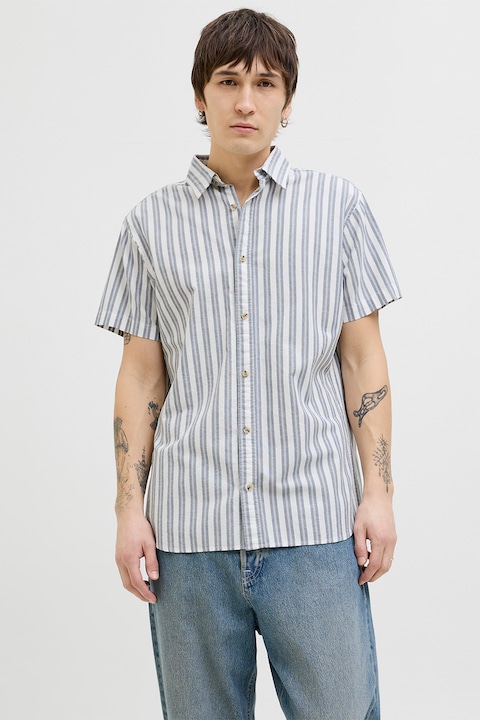 Jack & Jones, Kényelmes fazonú csíkos pamuting, Fehér/Púderkék