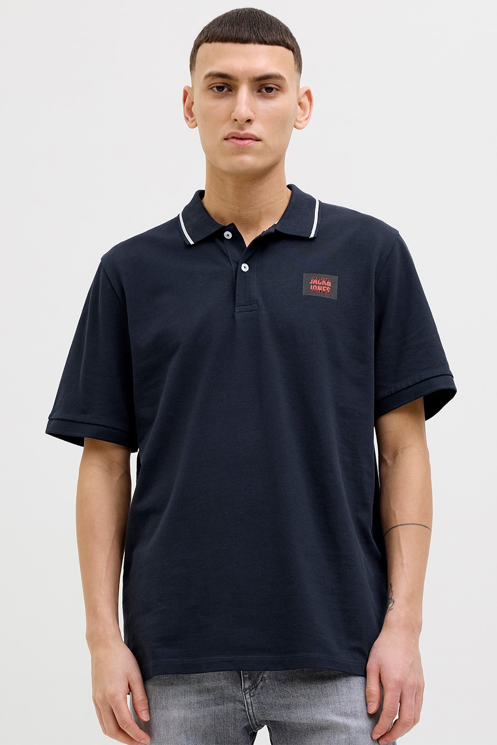 Jack & Jones, Tricou polo de bumbac cu logo, Albastru ultramarin, L