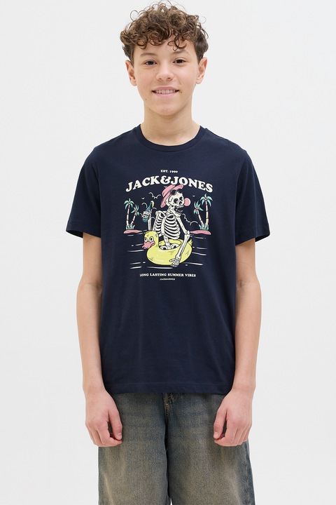 Jack & Jones, Тениска с фигурален принт и лого, Ултрамарин синьо