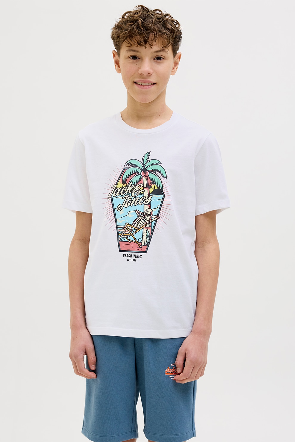 Jack & Jones, Tricou cu imprimeu logo si grafic, Alb, 152 CM