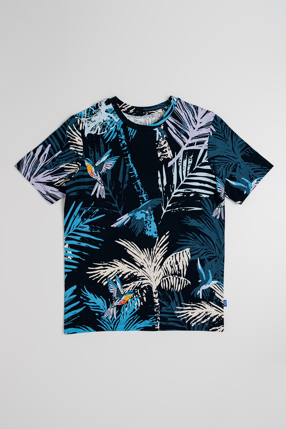 Jack & Jones, Tricou cu decolteu la baza gatului si imprimeu tropical, Bej, Lila, Albastru, 152 CM