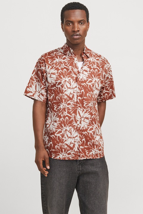 Jack & Jones, Rövid ujjú mintás ing, Fehér/Téglavörös