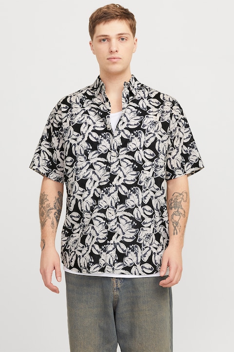 Jack & Jones, Rövid ujjú mintás ing, Fehér/Fekete
