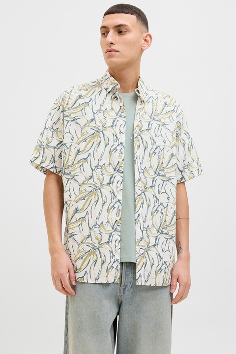 Jack & Jones, Rövid ujjú mintás ing, Fehér/Szürke