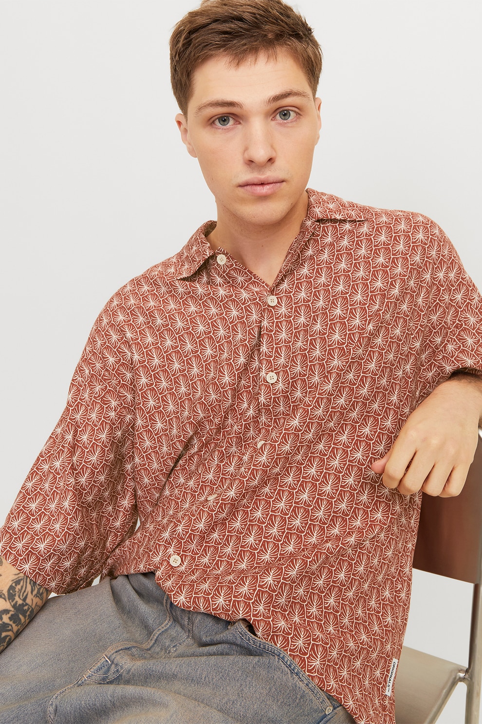 Jack & Jones, Camasa cu maneci scurte si model grafic, Caramiziu, M