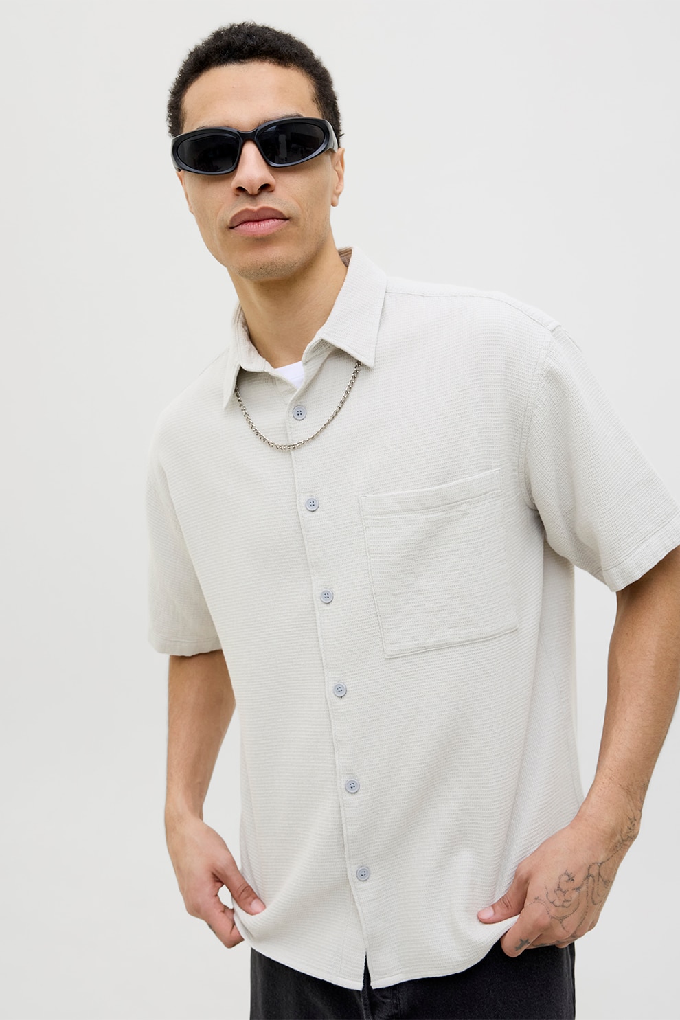 Jack & Jones, Camasa relaxed fit de bumbac, Gri deschis, L