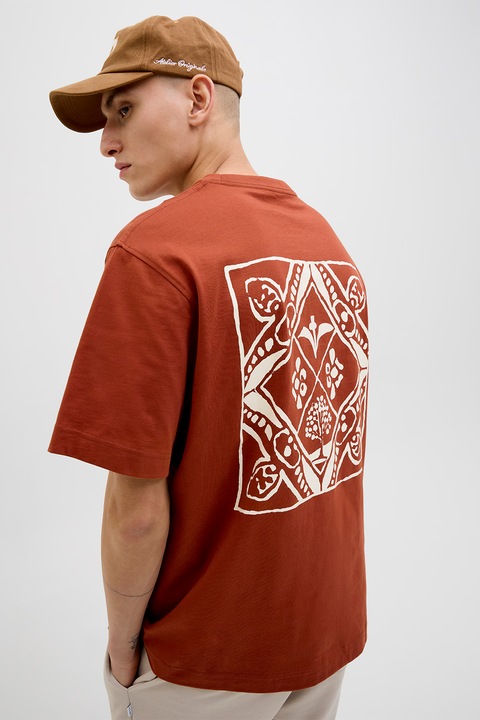 Jack & Jones, Bő fazonú póló mintával a hátoldalán, Fehér/Téglavörös