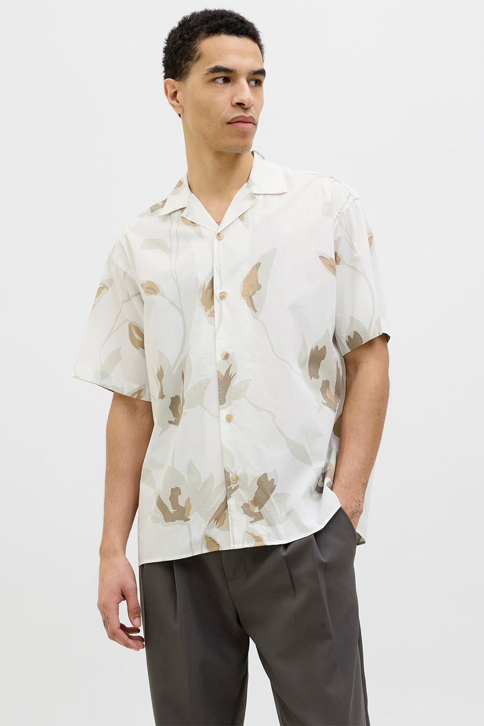 Jack & Jones, Camasa relaxed fit din amestec de bumbac organic, Alb, Bej, L