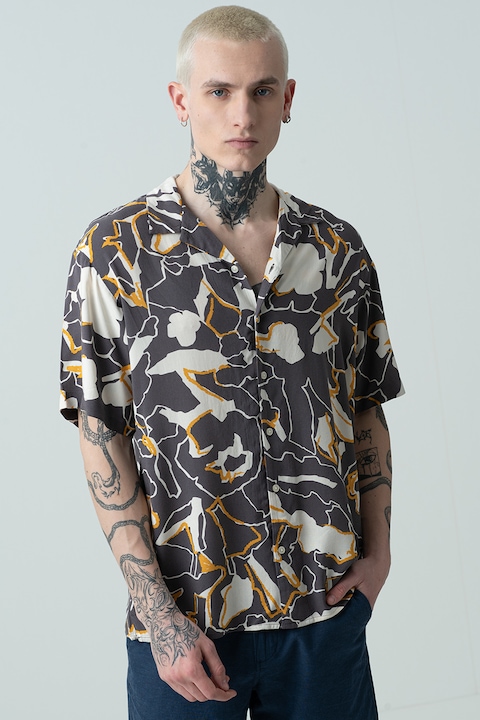 Jack & Jones, Luke rövid ujjú mintás ing, Narancssárga/Törtfehér/Sötétszürke