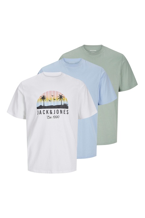 Jack & Jones, Kerek nyakú póló szett - 3 db, Fehér/Halványzöld/Világoskék