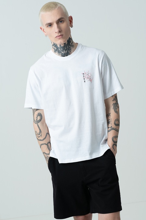 Jack & Jones, Valley mintás póló, Fehér/Fekete/Pasztellrózsaszín