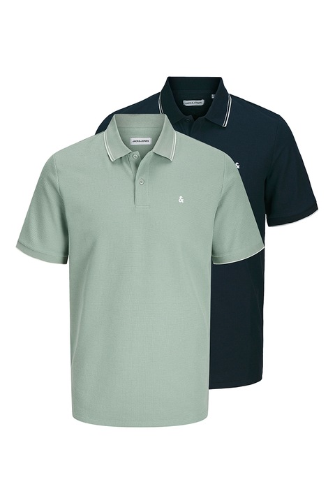 Jack & Jones, Galléros egyszínű póló, Halványzöld/Tengerészkék
