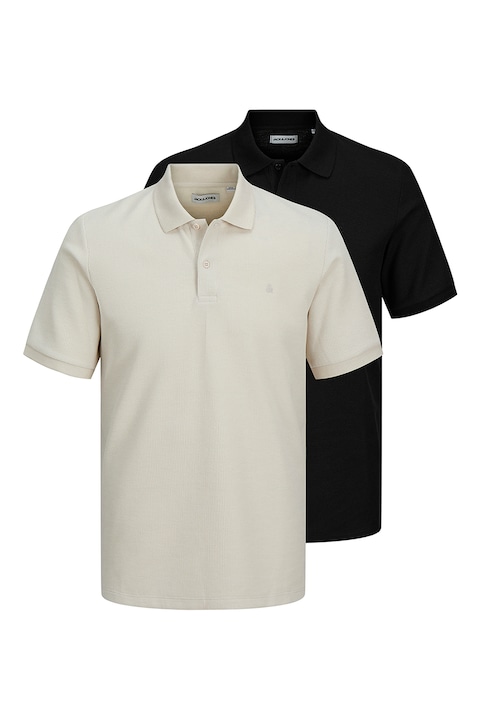 Jack & Jones, Tricou polo uni, Negru/Alb murdar