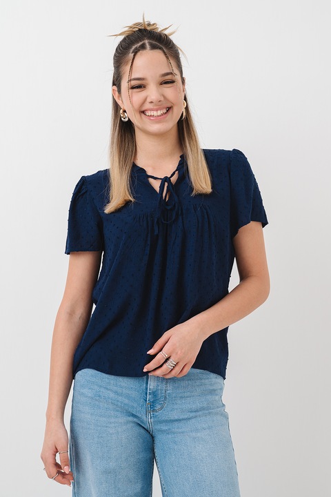 JdY, Bluza texturata cu maneci scurte Lima Life, Bleumarin