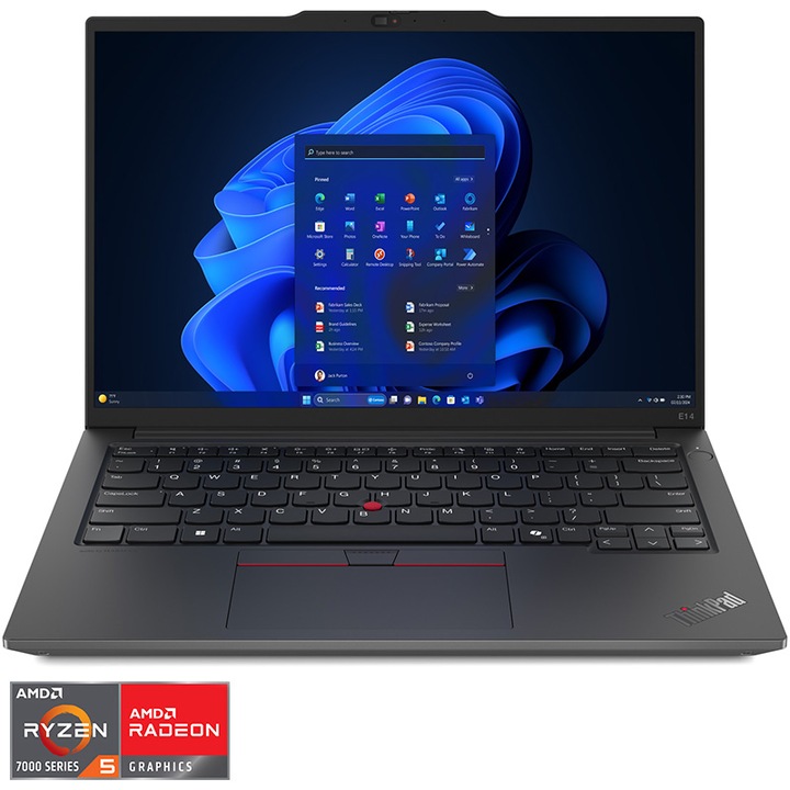 Lenovo ThinkPad E14 Gen 6 laptop, AMD Ryzen™ 5 7535HS, 14" WUXGA, IPS, 32 GB DDR5 RAM, 1 TB SSD, AMD Radeon™ 660M Graphics, Windows® 11 Pro, Nemzetközi angol billentyűzet, Fekete, 3Y Onsite upgrade
