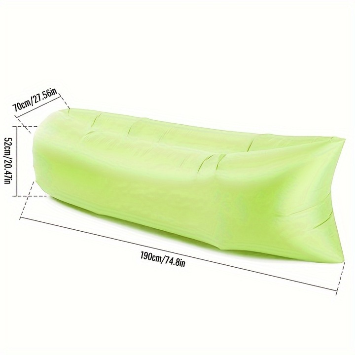 1бр горски зелен надуваем градински диван-бързо надуващ се мързелив спален чувал, преносима въздушна люлка за къмпинг и свободно време на открито, полиестерен материал, включва чанта за носене, надуваем диван за къмпинг, 190x70x52 см