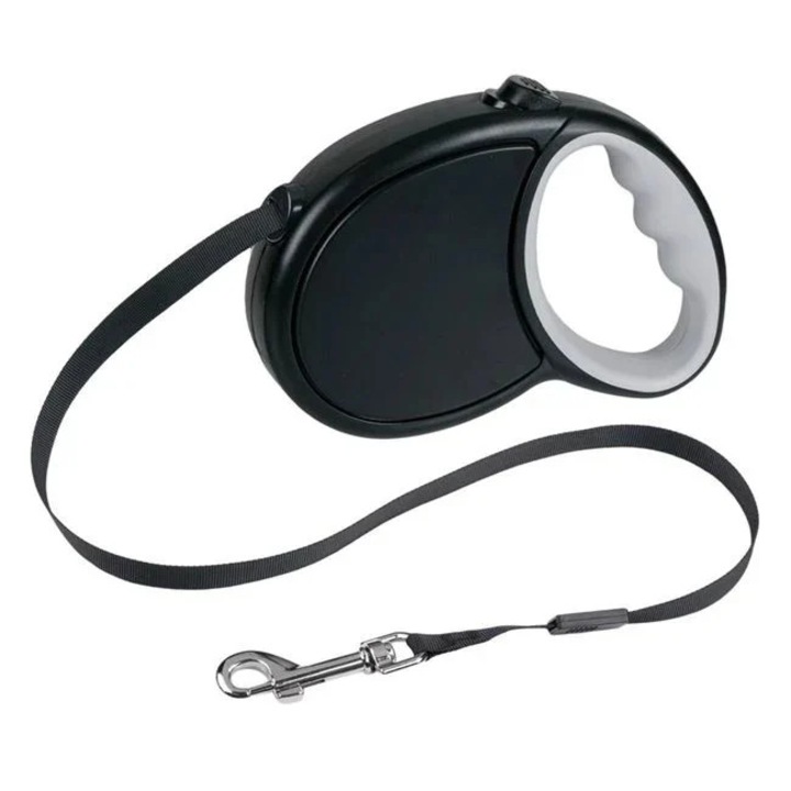 Lesa mecanica, Welora, pentru caini, cu buton de franare, dimensiuni 7m, negru-gri