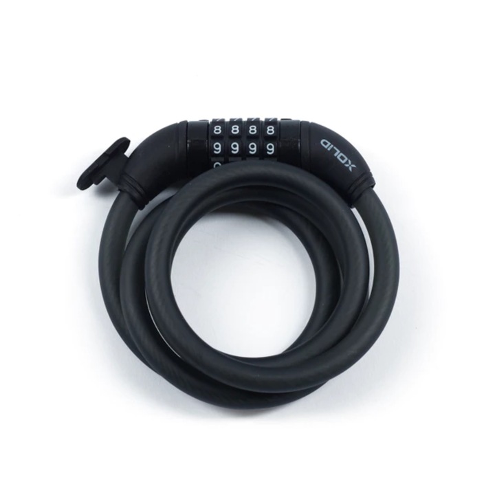 Antifurt bicicleta 12 mm x 1,2 m, Cod resetabil de 4 digiti, Cablu din otel rezistent la taiere, Invelis protector din PVC anti-zgarieturi, Lungime extra pentru flexibilitate, Usor si portabil, Ideal pentru Biciclete, Scutere si Motociclete - Negru