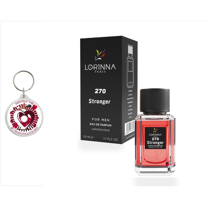 Set Apa de Parfum Lorinna Paris Parfum Stronger, 50 ml, de barbat si breloc esentele tari se tin in sticlute mici