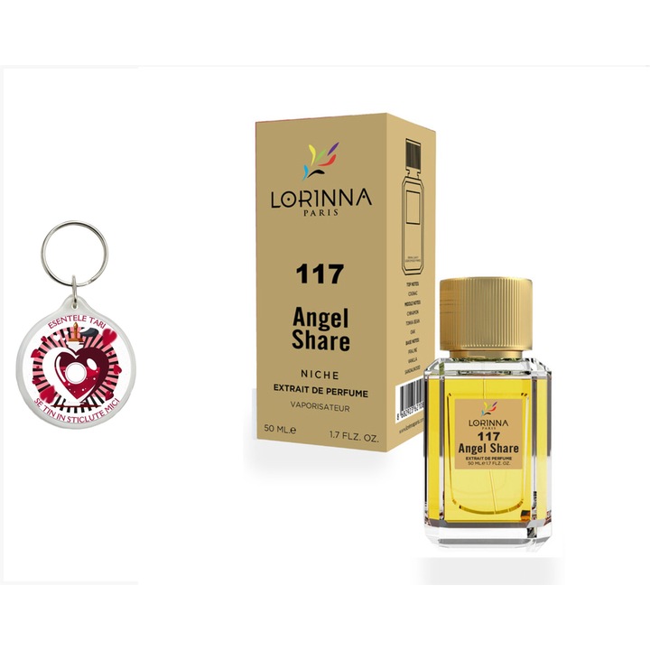 Set Extract de Parfum Lorinna Paris Parfum Angel Share, unisex, 50 ml si breloc esentele tari se tin in sticlute mici