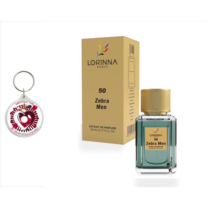 Set Extract de Parfum Lorinna Paris Parfum Zebra Men, 50 ml, de barbat si breloc esentele tari se tin in sticlute mici