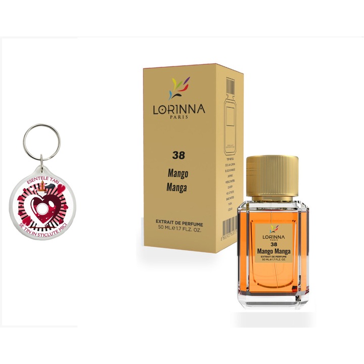 Set Extract de Parfum Lorinna Paris Parfum Mango Manga, 50 ml, unisex si breloc esentele tari se tin in sticlute mici