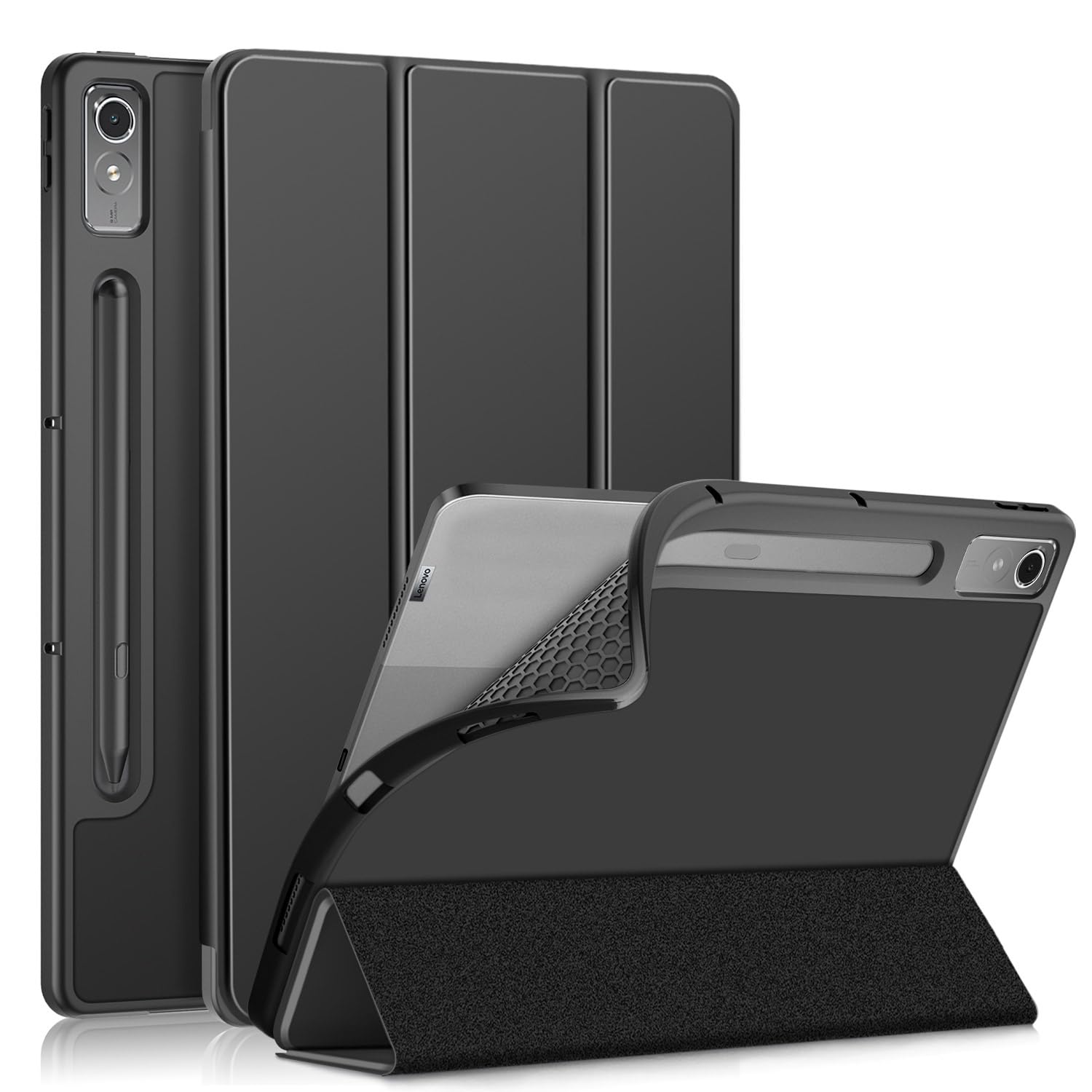 Husa pentru tableta LYCENXI, 12.7 inch, neagra, 2 in 1, cu functie auto wake/sleep, Pentru Lenovo Tab P12