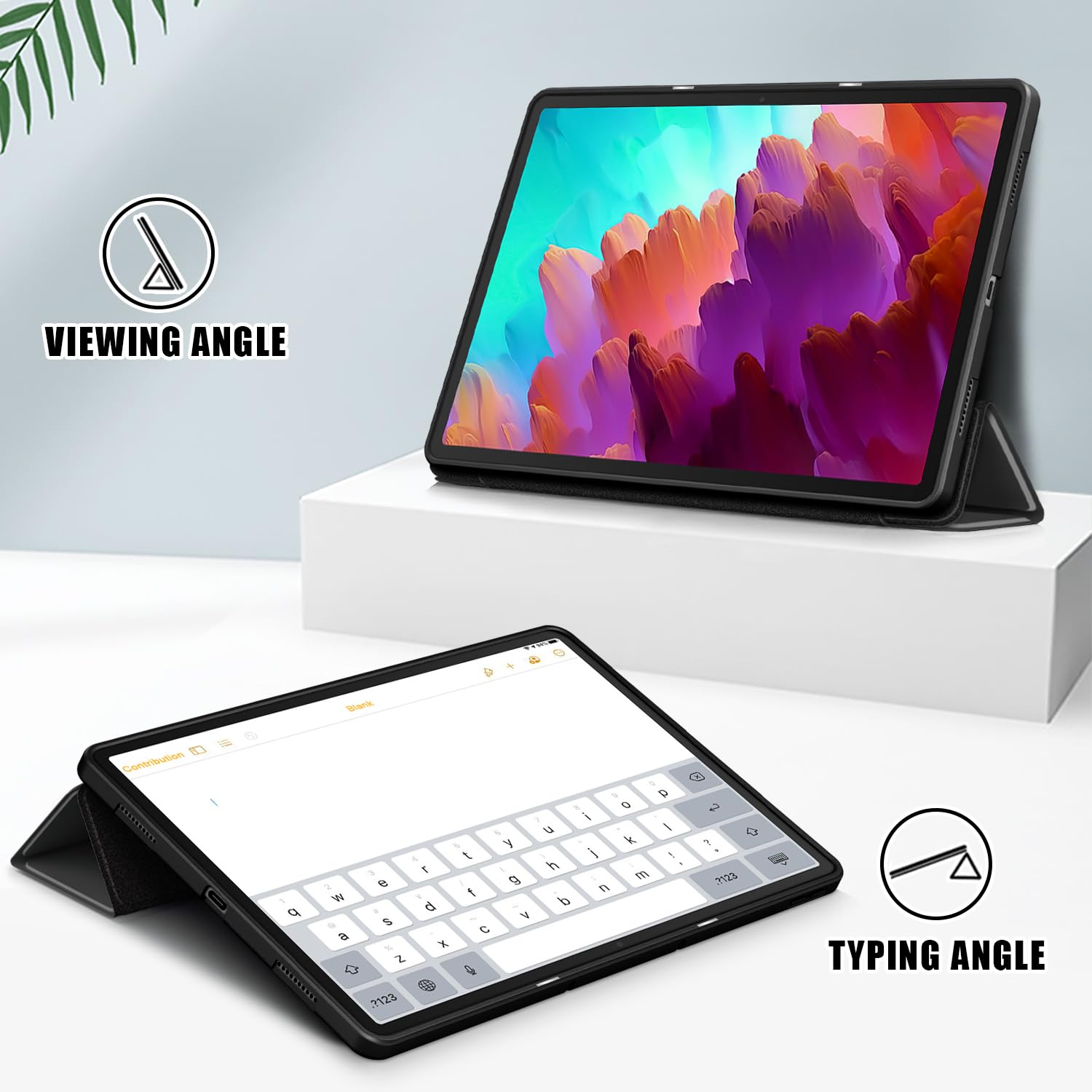 Husa pentru tableta LYCENXI, 12.7 inch, neagra, 2 in 1, cu functie auto wake/sleep, Pentru Lenovo Tab P12