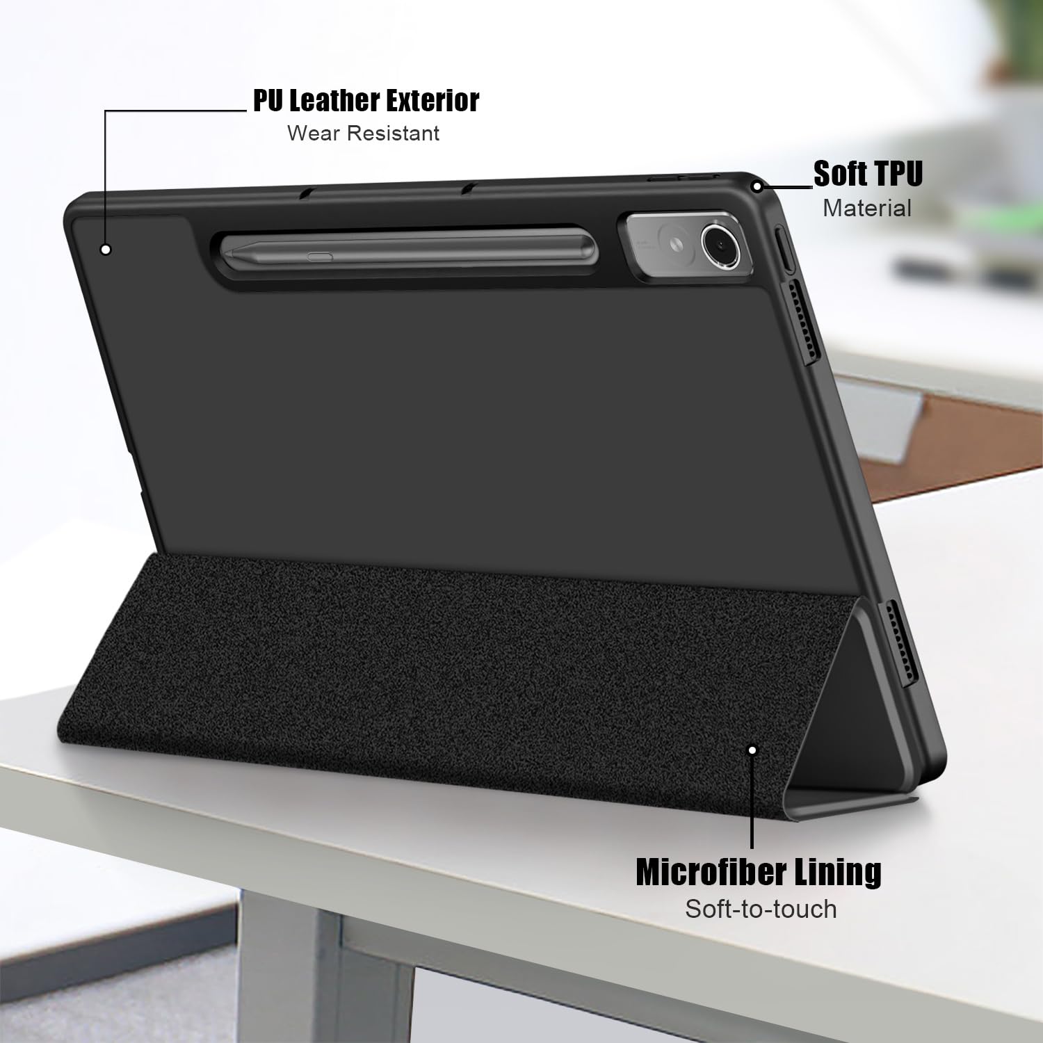 Husa pentru tableta LYCENXI, 12.7 inch, neagra, 2 in 1, cu functie auto wake/sleep, Pentru Lenovo Tab P12