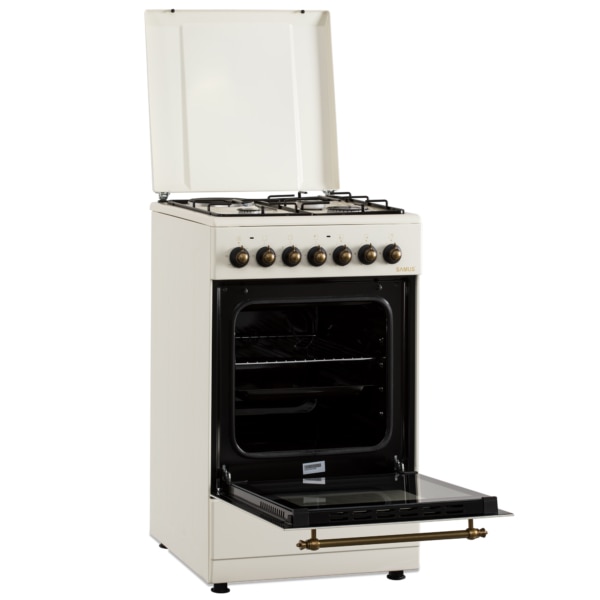 Aragaz Rustic Samus SR550EL3C1, 3 arzatoare pe gaz + 1 electric, Aprindere electrica, Cuptor electric, 48 l, 3 functii, 2200 W, timer mecanic