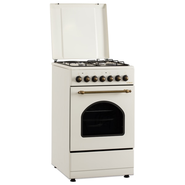 Aragaz Rustic Samus SR550EL3C1, 3 arzatoare pe gaz + 1 electric, Aprindere electrica, Cuptor electric, 48 l, 3 functii, 2200 W, timer mecanic