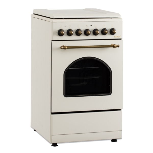 Aragaz Rustic Samus SR550EL3C1, 3 arzatoare pe gaz + 1 electric, Aprindere electrica, Cuptor electric, 48 l, 3 functii, 2200 W, timer mecanic